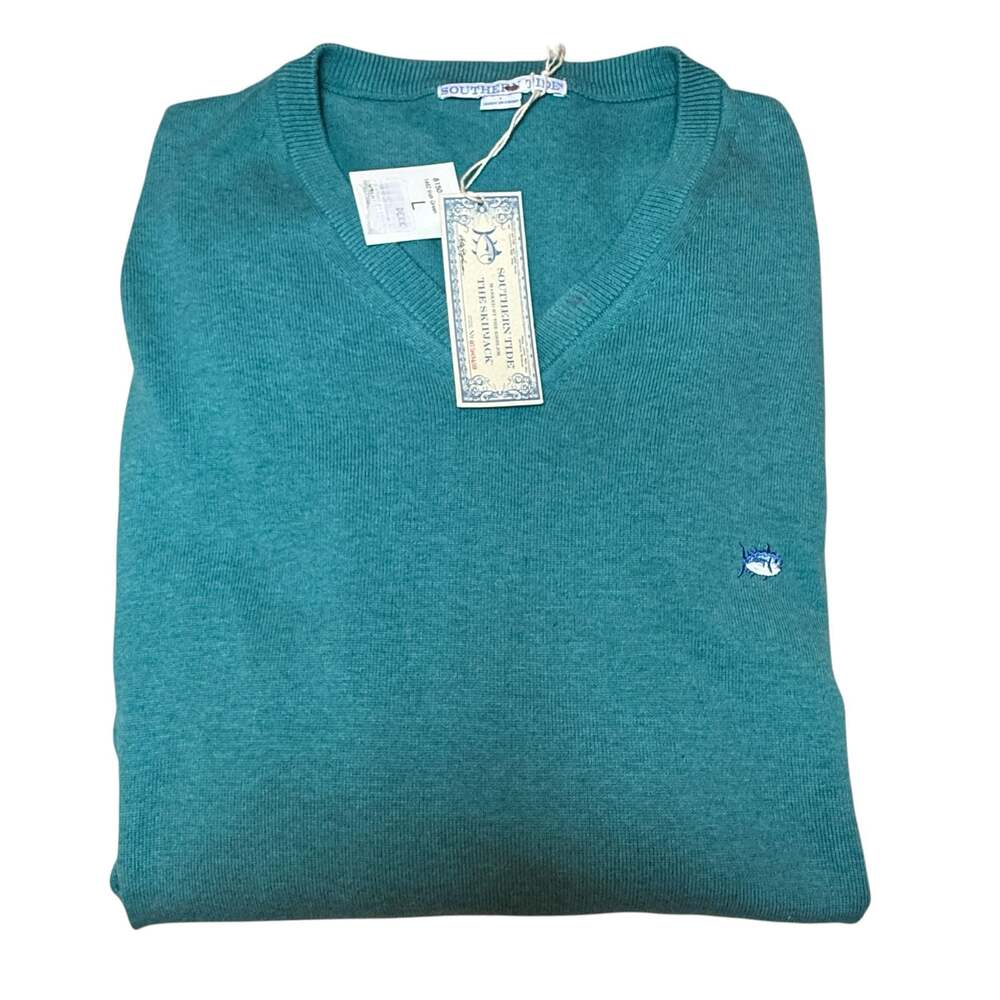 Southern Tide Men's Sea Foam Green 100% Cotton V-Neck Sweater Size L NWT - Picture 11 of 11